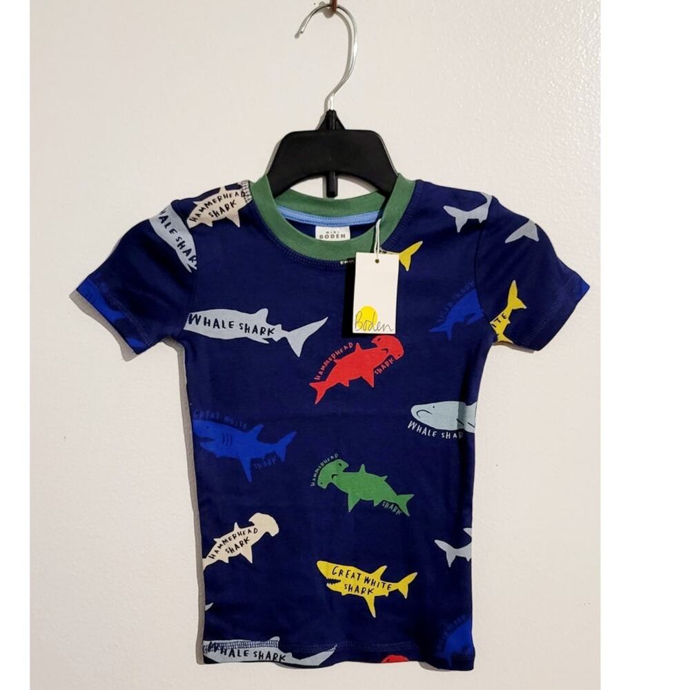Mini Boden Boys Starboard Multi Sharks Print Pajama Top 5Y NEW